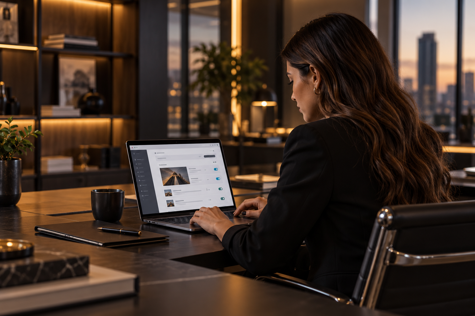 Profissional gerenciando campanhas digitais em notebook.